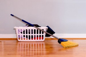 a broom and some laundry